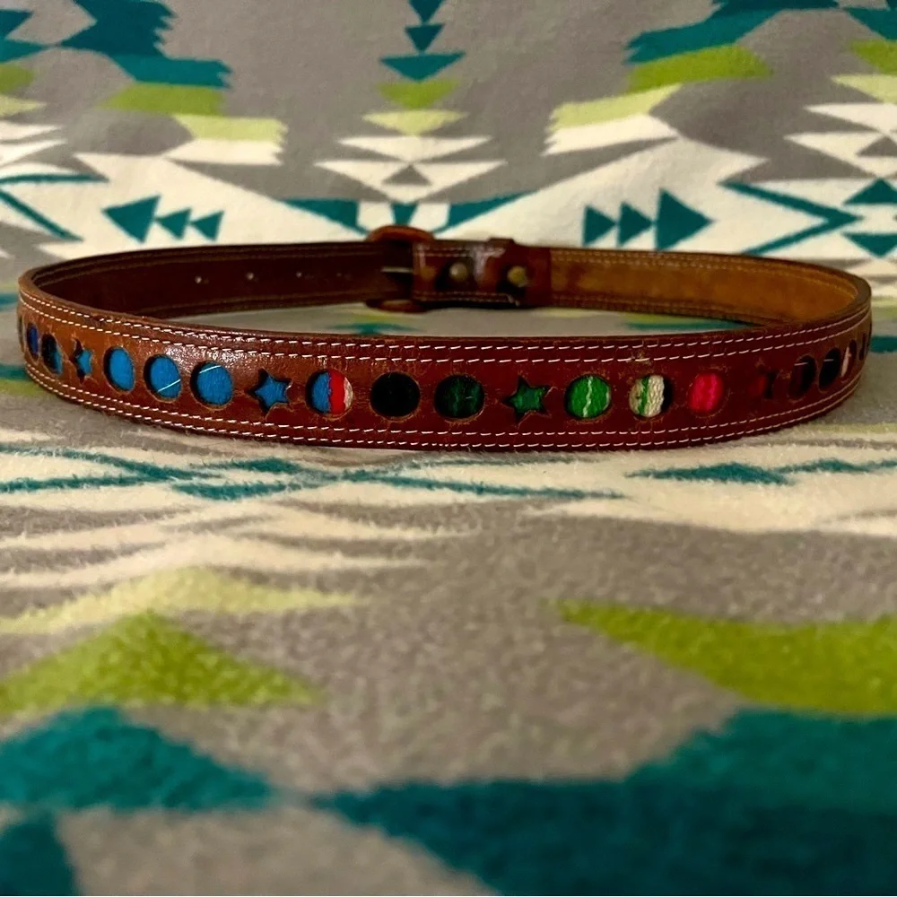 Brown Leather Textile Southwestern Belt